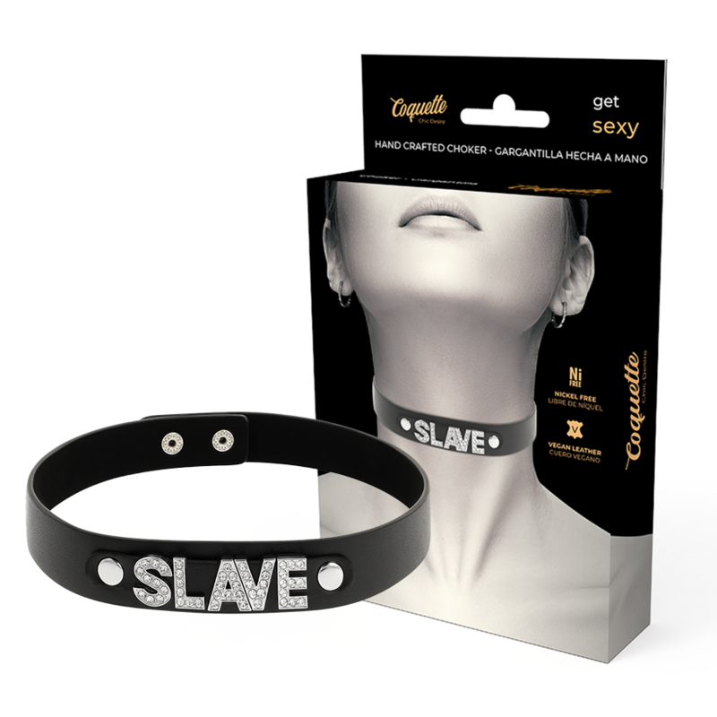COQUETTE CHIC DESIRE Gargantilha Coleira Couro Vegano Ajustável, ideal para BDSM e lingerie.