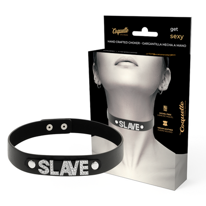 COQUETTE CHIC DESIRE Gargantilha Coleira Couro Vegano Ajustável, ideal para BDSM e lingerie.