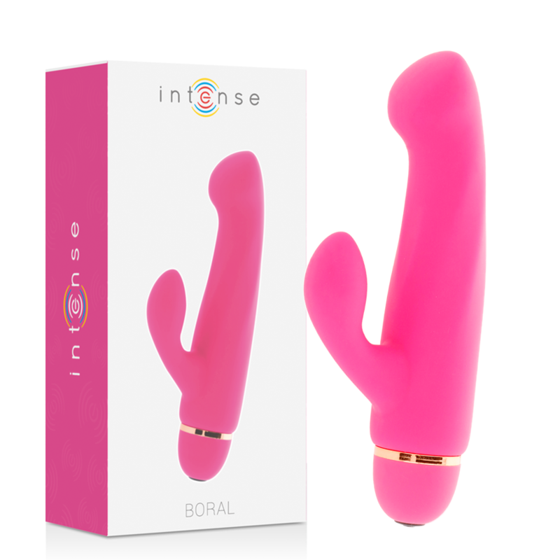 Close-up do Vibrador Intense Boral 20 Velocidades Silicone Rosa, destacando seu design ergonômico e material.