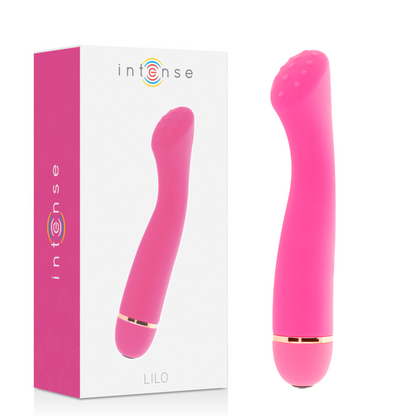 Close-up do Vibrador Lilo Intense Ponto G 20 Velocidades Silicone Rosa, destacando seu design ergonômico.
