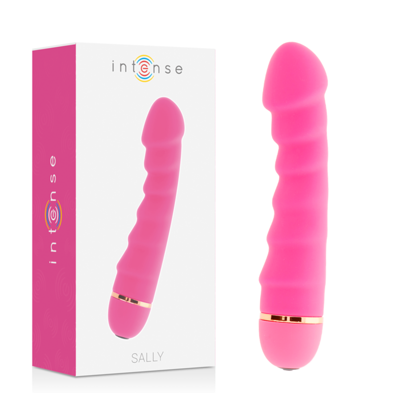 Close-up do Vibrador Intense Sally de Silicone Rosa com 20 Velocidades, destacando o design ergonómico e a ponta para o ponto G.