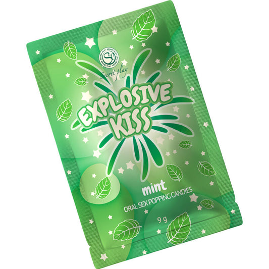 Close-up of the SECRETPLAY Doces Explosivos de Menta 9g showing its packaging and texture.