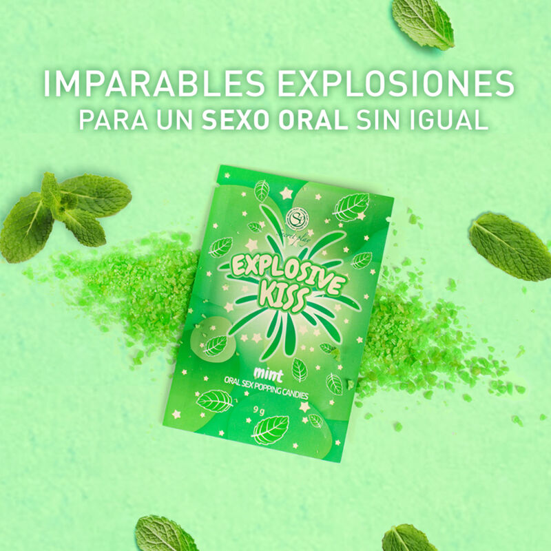 Close-up of the SECRETPLAY Doces Explosivos de Menta 9g showing its packaging and texture.