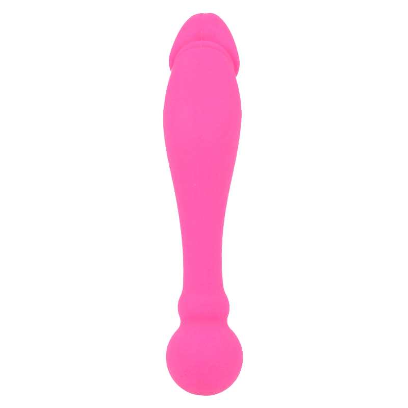 Close-up of the Intense Dildo Duplo Rick Silicone Rosa, highlighting its flexible design and dual ends.