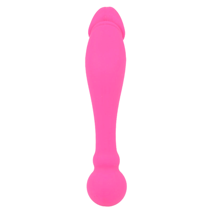 Close-up of the Intense Dildo Duplo Rick Silicone Rosa, highlighting its flexible design and dual ends.