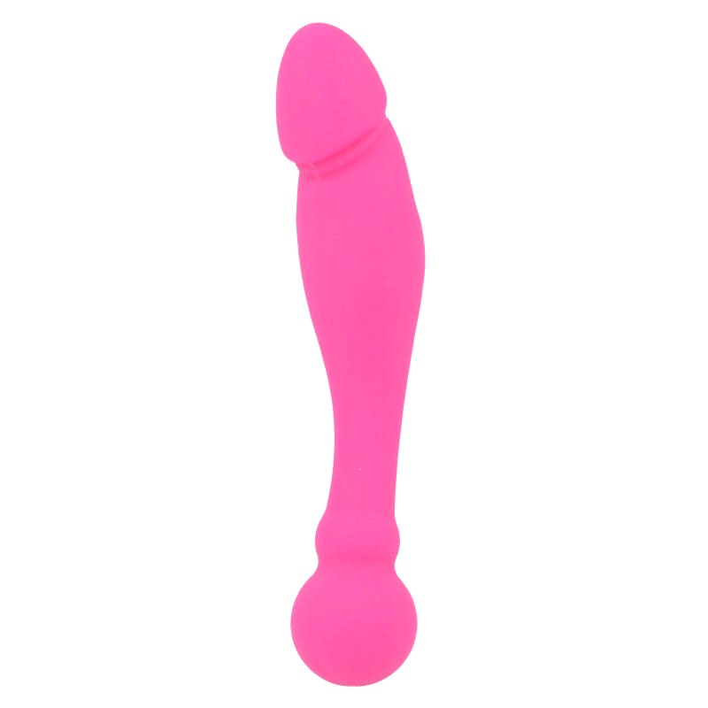 Close-up of the Intense Dildo Duplo Rick Silicone Rosa, highlighting its flexible design and dual ends.