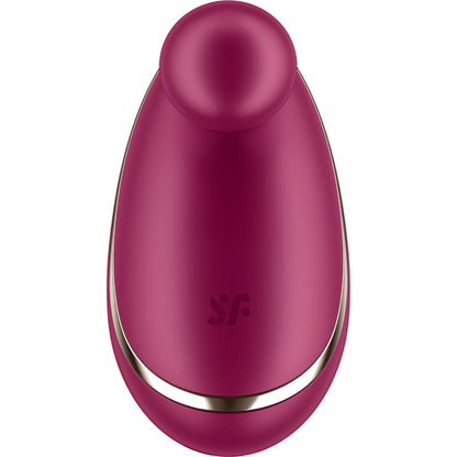 Close-up do vibrador clitoriano Satisfyer Spot On 1 Berry, destacando sua ponta flexível e cor vibrante.
