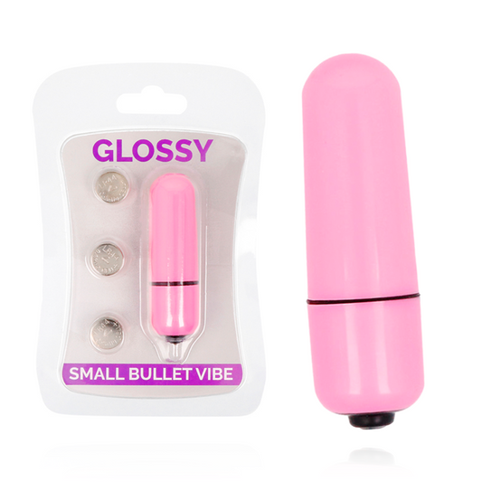 Close-up do GLOSSY Vibrador Bala Pequeno Deep Rose mostrando seu design compacto e elegante.