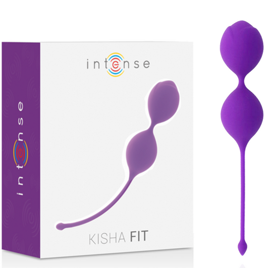 Close-up das Bolas de Kegel Intense Kisha Fit de silicone roxo, mostrando seu design ergonômico.