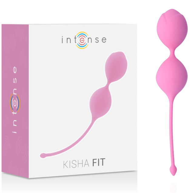 Close-up das Bolas Kegel Intense Kisha Fit Silicone Rosa para assoalho pélvico.