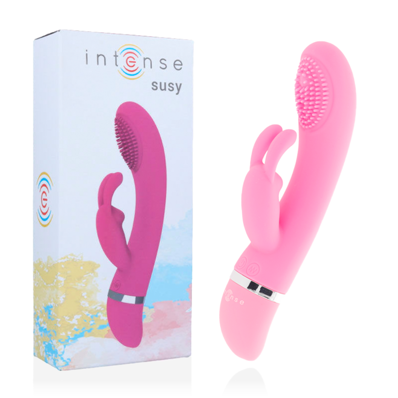 Vibrador Coelho Oscilante Susy Intense de Silicone Rosa, mostrando design ergonómico e estimulador clitoriano.