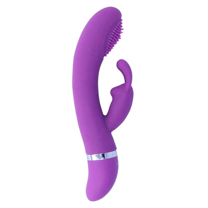 Close-up do Intense Vibrador Susy Silicone Rabbit Oscilante Lilás mostrando seu design ergonómico e estimuladores duplos.