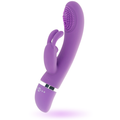 Close-up do Intense Vibrador Susy Silicone Rabbit Oscilante Lilás mostrando seu design ergonómico e estimuladores duplos.