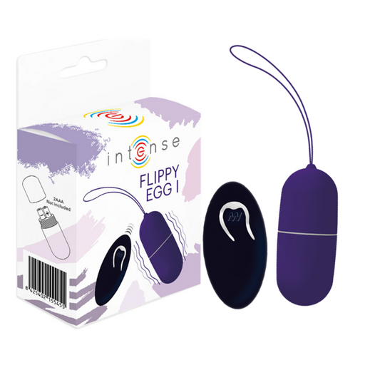 Close-up of the INTENSE Flippy I - Ovo Vibratório com Controle Remoto Roxo, highlighting its smooth silicone texture and compact design.