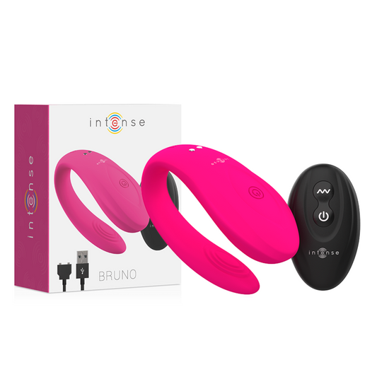 Intense Bruno Vibrador para Casais Rosa com Controlo Remoto, mostrando o design ergonómico e a textura de silicone.