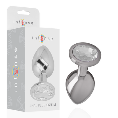 Plug anal Intense de metal com cristal prata, design elegante e superfície lisa para estimulação anal.