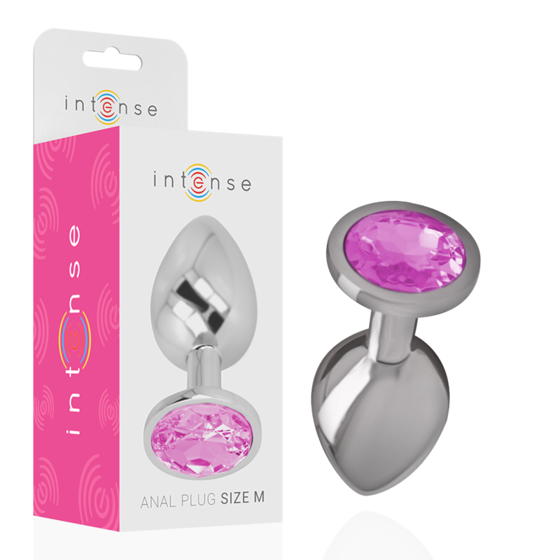Close-up do Intense Plug Anal de Metal com Cristal Rosa M, destacando seu design elegante e material.