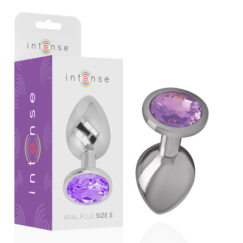 Close-up do Plug Anal Intense de Metal com Cristal Violeta, exibindo seu design elegante e a pedra brilhante.