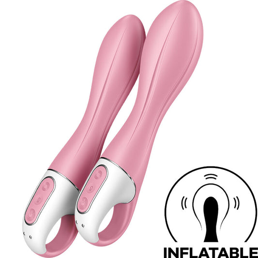 Vibrador Satisfyer Bomba de Ar 2 Rosa inflável, mostrando corpo suave de silicone e detalhe do botão de inflação para ajuste de diâmetro.