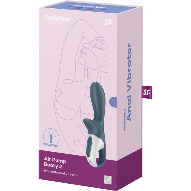 Close-up of the Satisfyer Booty Air Pump 2, an inflatable anal vibrator, showing its design and features.
