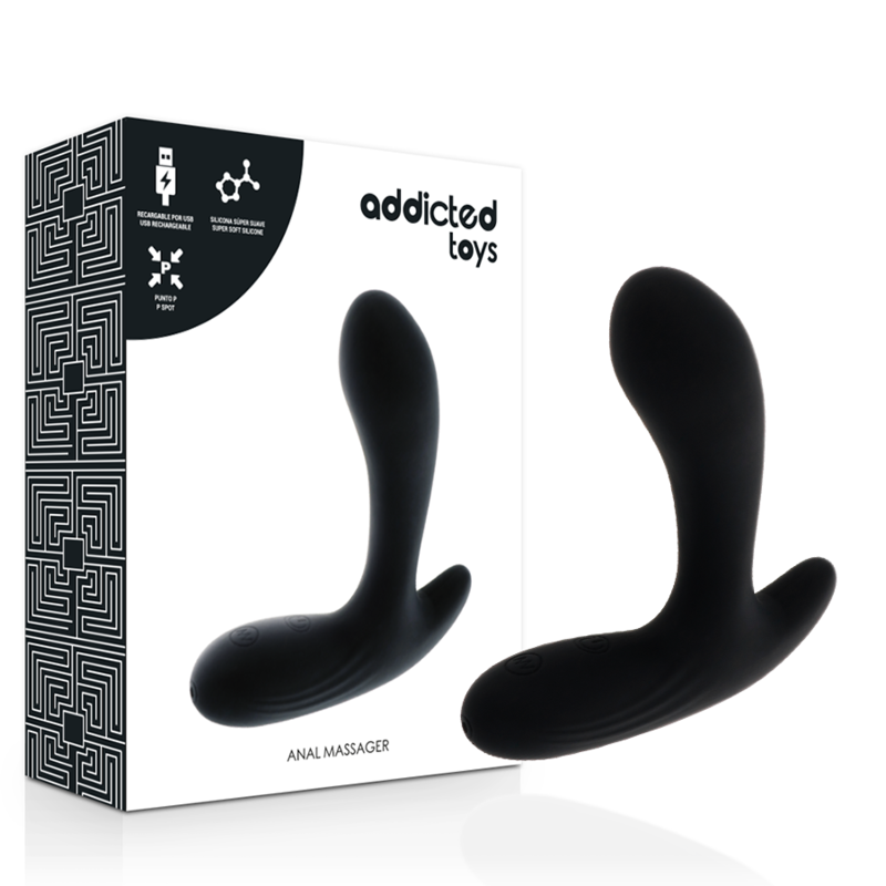 Massageador anal vibratório Addicted Toys preto com design ergonómico para estimulação da próstata e testículos.