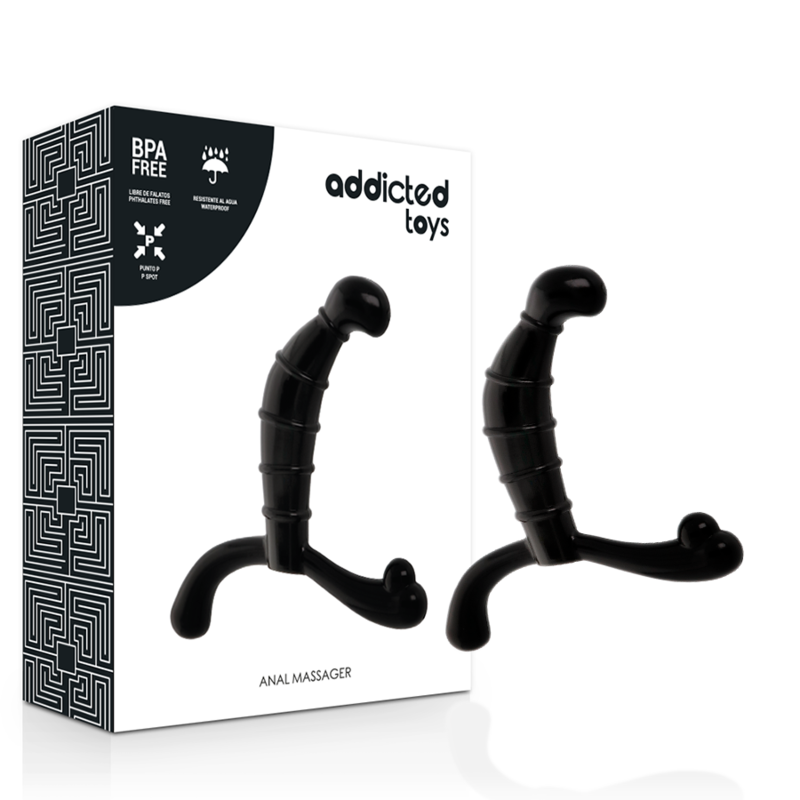 Close-up do massageador anal de próstata ADDICTED TOYS preto, mostrando seu design ergonómico e material TPR.