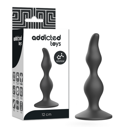 Close-up do Plug Anal ADDICTED TOYS de silicone preto 12cm, mostrando o seu design cónico e base segura.