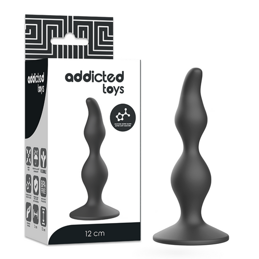 Close-up do Plug Anal ADDICTED TOYS de silicone preto 12cm, mostrando o seu design cónico e base segura.