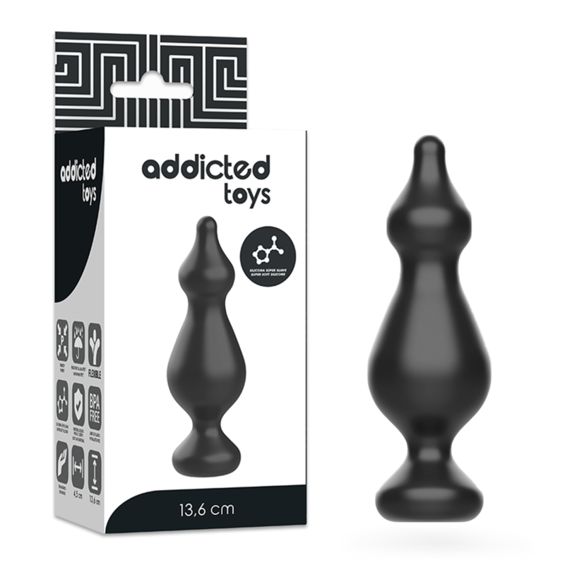 Plug Anal de Silicone ADDICTED TOYS Preto para Iniciantes, vista detalhada do produto