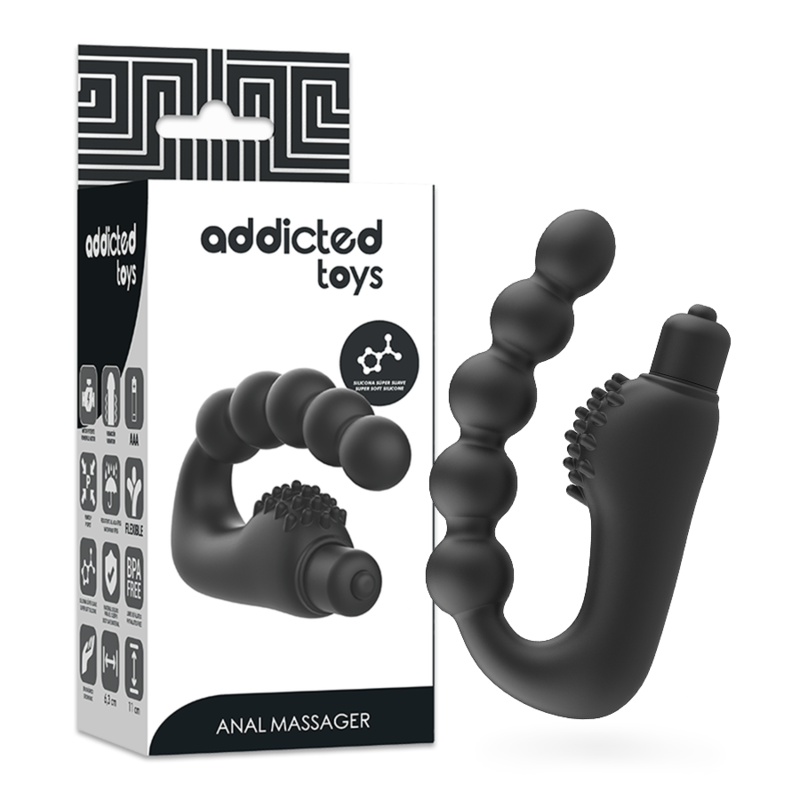 Close-up of the ADDICTED TOYS Estimulador de Próstata Vibratório em Silicone Flexível, showcasing its ergonomic design and smooth texture.