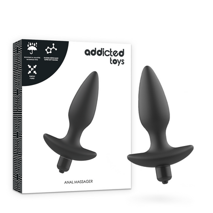 ADDICTED TOYS Vibrating Anal Plug Massager, black, with prostate stimulator feature.