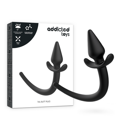 Close-up do Plug Anal ADDICTED TOYS Cauda de Cachorro em silicone, destacando a textura macia e o design ergonómico.