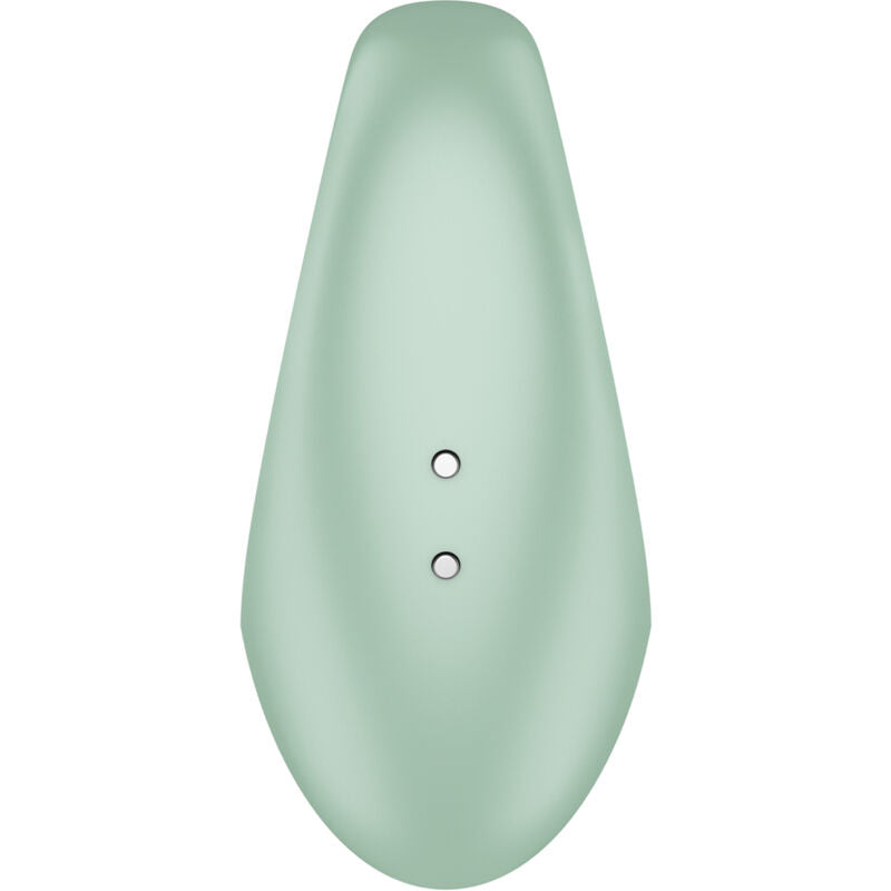Close-up do Satisfyer Perfect Pair 3 Verde, mostrando seu design de coração e textura de silicone.