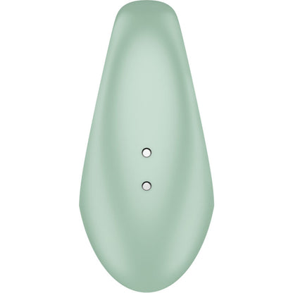 Close-up do Satisfyer Perfect Pair 3 Verde, mostrando seu design de coração e textura de silicone.