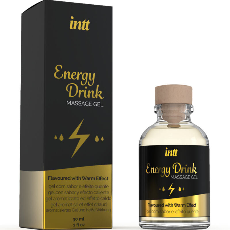 INTT Gel de Massagem Sabor Bebida Energética e Aquecedor 30ml para massagens sensuais e prazer oral.