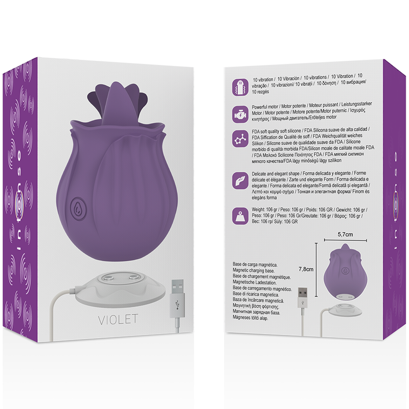 INTENSE Estimulador Clitoriano VIOLET LILS com 10 Vibrações, mostrando o design ergonómico e a ponta flexível de silicone.