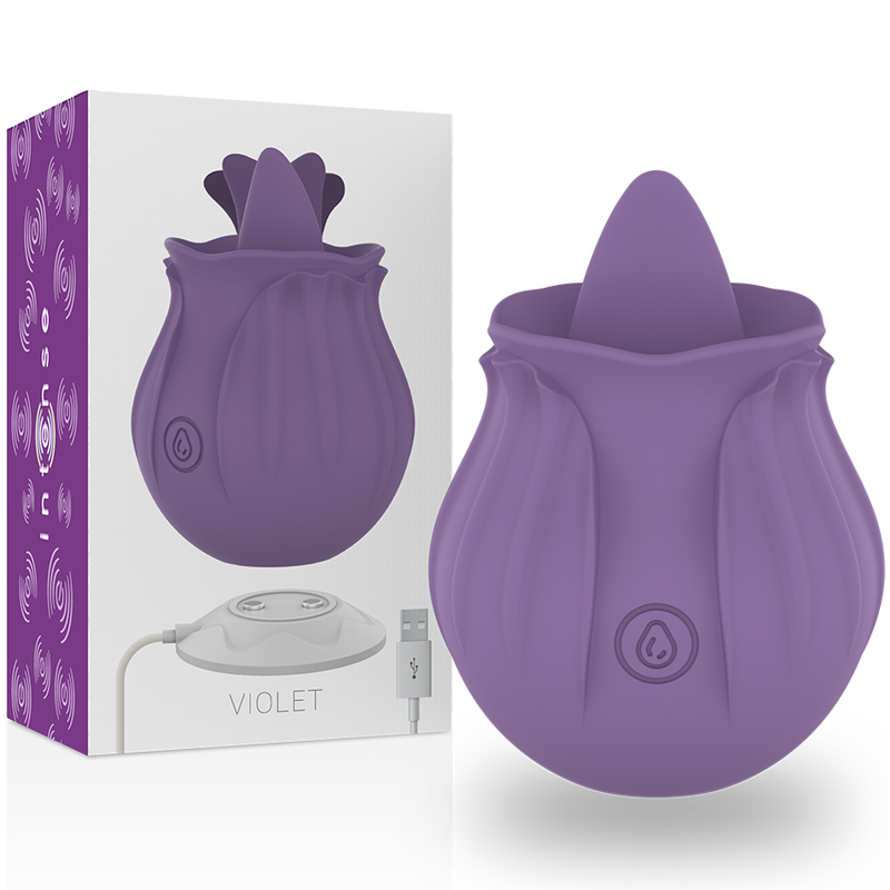 INTENSE Estimulador Clitoriano VIOLET LILS com 10 Vibrações, mostrando o design ergonómico e a ponta flexível de silicone.
