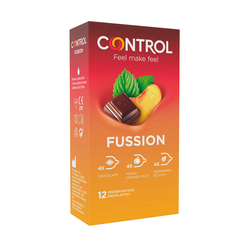 Embalagem dos Preservativos CONTROL Fussion 12 Unidades, destacando a textura de pontos e estrias para estimulação