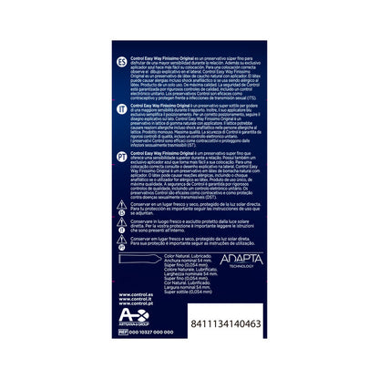 CONTROL Preservativo Adapta Easy Way Finissimo 10 Unidades com aplicador, exibindo a embalagem e o produto.