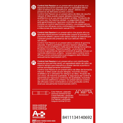 Embalagem do CONTROL Preservativo Efeito Aquecimento Paixão Quente 10 Unidades.