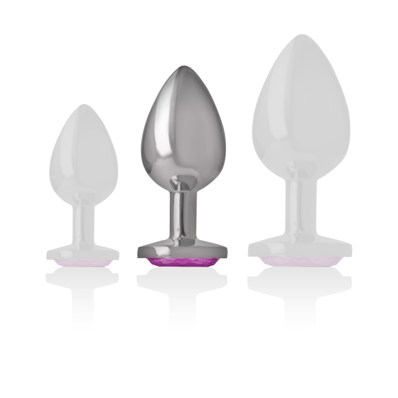 Close-up do Plug Anal Metálico Coração Rosa M Intense com joia de diamante, mostrando seu design luxuoso e material metálico.