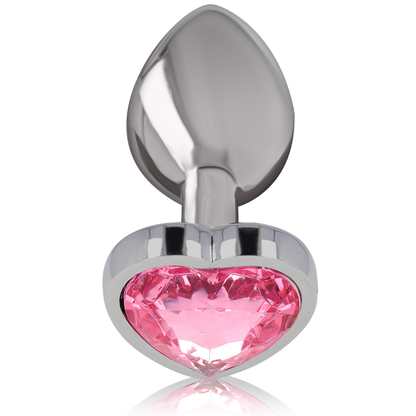 Close-up do Plug Anal Metálico Coração Rosa M Intense com joia de diamante, mostrando seu design luxuoso e material metálico.