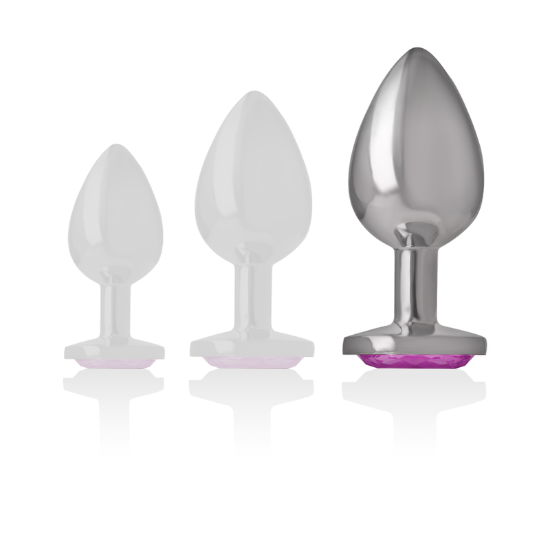 Plug Anal Intense de metal com coração rosa, detalhe da joia e material.
