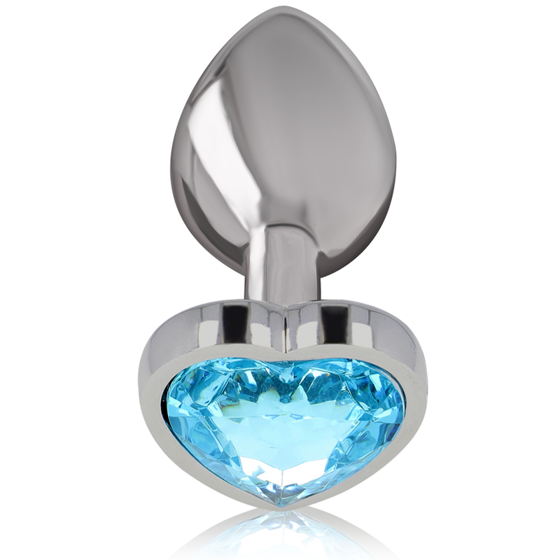 Close-up do Plug Anal Metálico Intense Coração Azul Tamanho M, destacando seu design elegante e detalhe de joia.