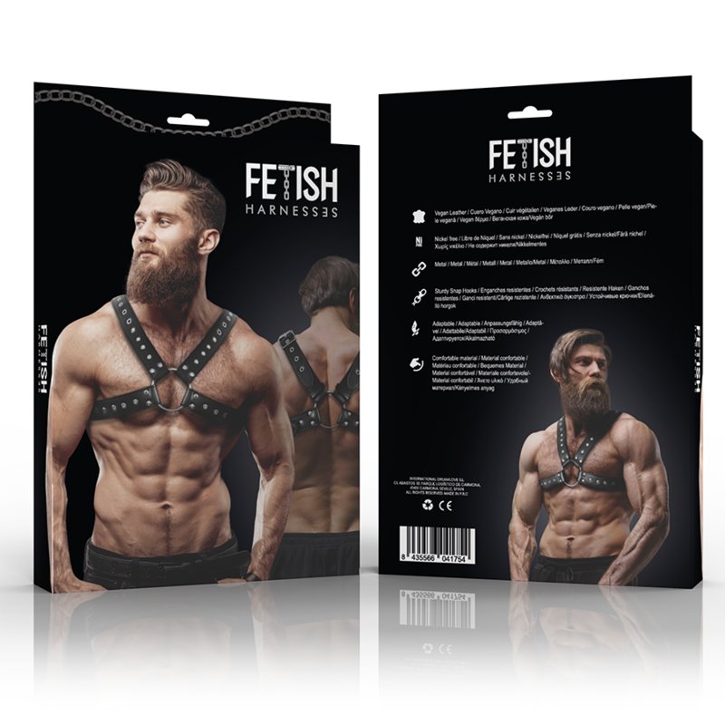 Arnês de peito masculino FETISH SUBMISSIVE ATTITUDE em couro ecológico com design cruzado e tachas.