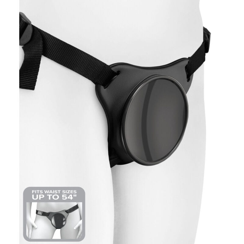 Arnês Body Dock Universal Strap-On PIPEDREAMS com sistema de sucção patenteado para dildos.