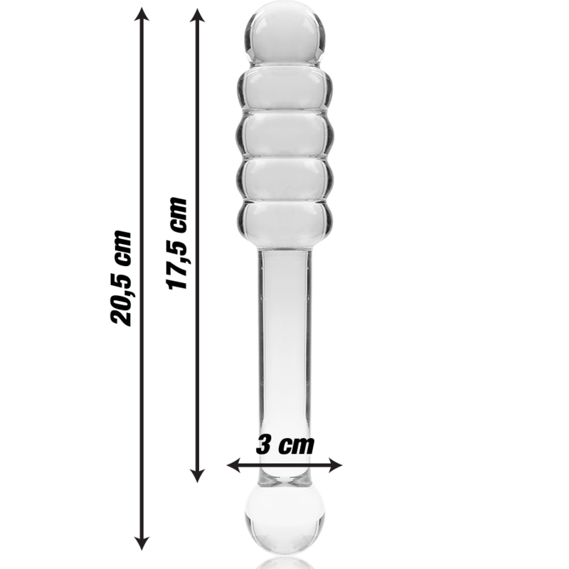 Dildo Modelo 20 Vidrio Borosilicato Transparente 20.5 cm Ø 3 cm