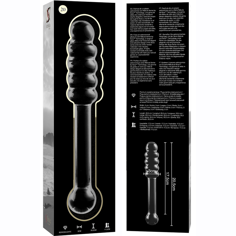 Dildo Modelo 20 Vidrio Borosilicato Transparente 20.5 cm Ø 3 cm