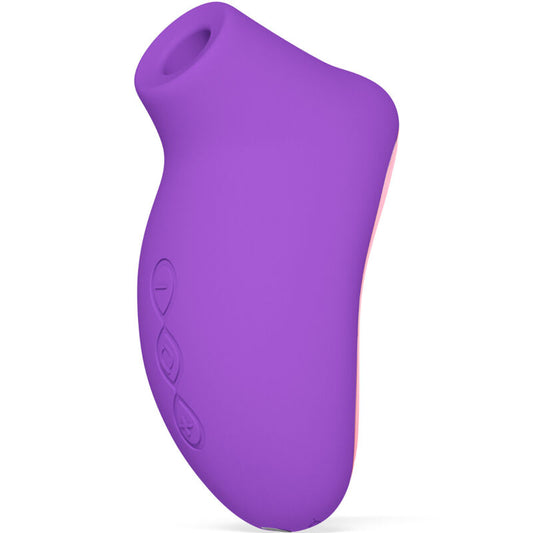 Close-up do LELO SONA 2 Travel Massageador Clitoriano Sónico Roxo, mostrando o seu design ergonómico e a área de estimulação.