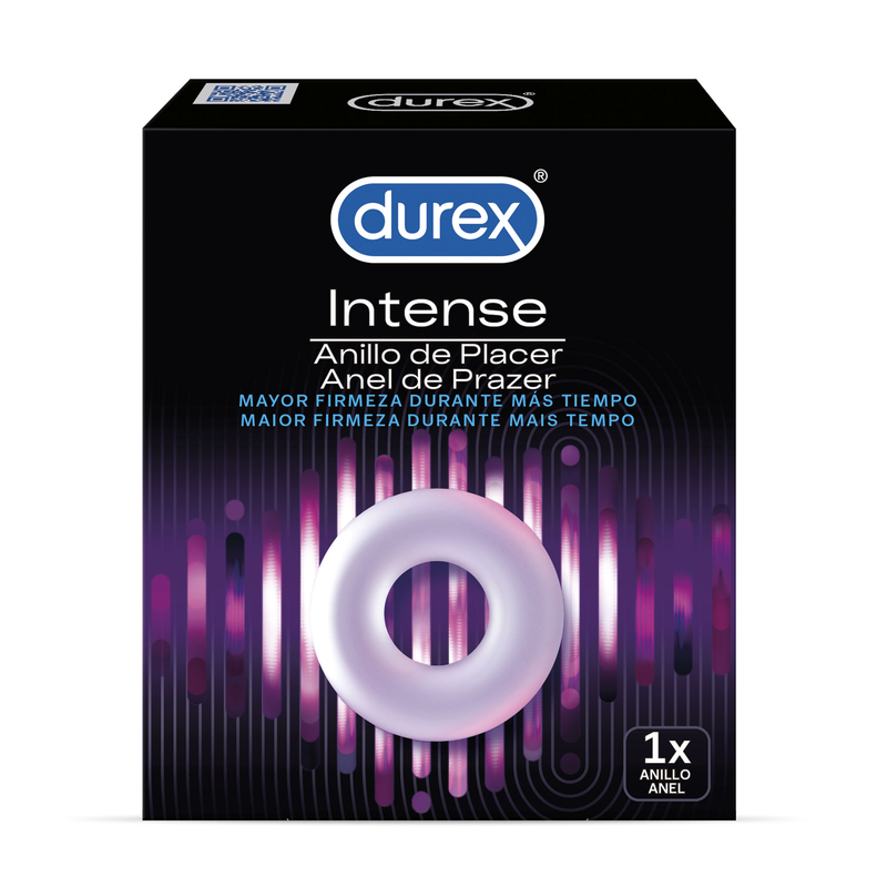 DUREX Anel Peniano Pleasure Ring para ereção firme e prazer, mostrando o design elástico e discreto do anel.